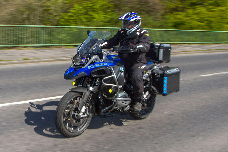 Guy wearing Klim jacket on BMW GS